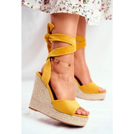 PS1 Sandalias de mujer con cuña atadas en amarillo Belleza 1 PS1 Sandalias de mujer con cuña atadas en amarillo Belleza 1
