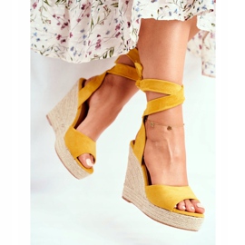 PS1 Sandalias de mujer con cuña atadas en amarillo Belleza 5