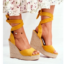 PS1 Sandalias de mujer con cuña atadas en amarillo Belleza 3
