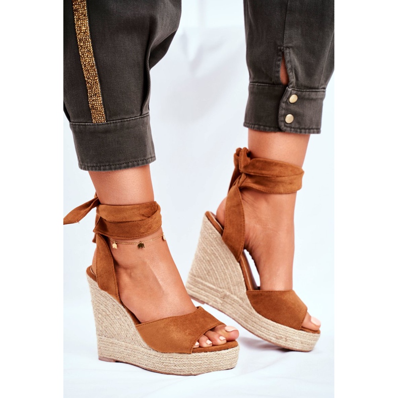 PS1 Sandalias de mujer en cuña atado Camel Belleza marrón 2