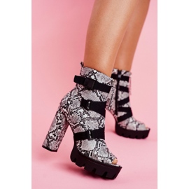 PS1 Botines de Mujer Punta Abierta Piel de Serpiente Gladios negro gris 1