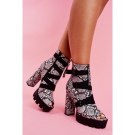 PS1 Botines de Mujer Punta Abierta Piel de Serpiente Gladios negro gris 4