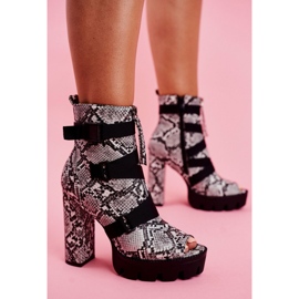 PS1 Botines de Mujer Punta Abierta Piel de Serpiente Gladios negro gris 5