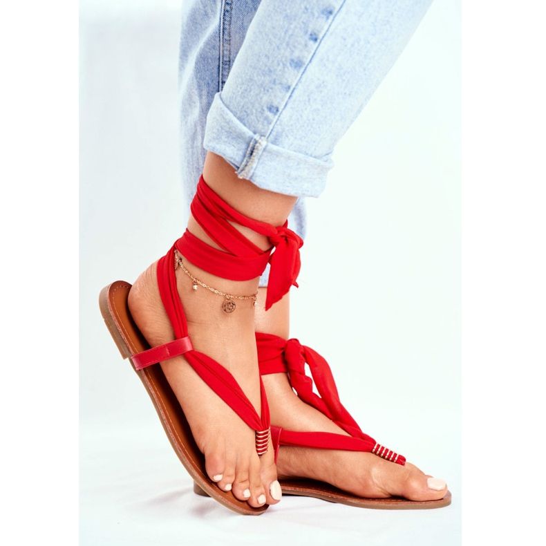 FS1 Sandalias Mujer Chanclas Atadas Rojo Derryl 2
