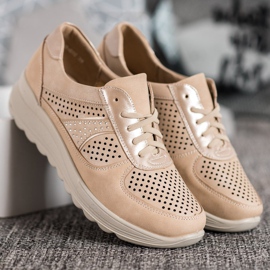 Comer Zapatillas caladas en plataforma marrón amarillo 2