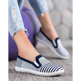 SHELOVET Zapatillas slip-on a rayas blanco azul 3