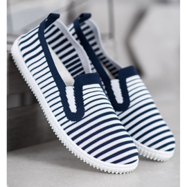 SHELOVET Zapatillas slip-on a rayas blanco azul 2