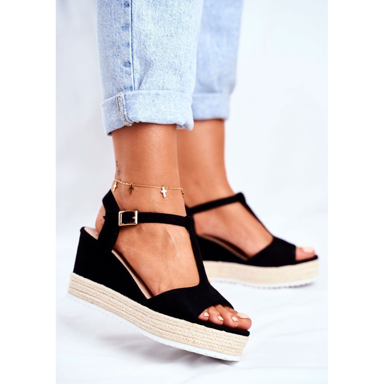 SEA Sandalias De Mujer Con Cuña Negro Papillon 1