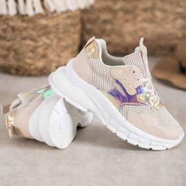 Mannika Zapatillas de deporte de moda con malla marrón 3