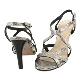 Espinto Sandalias de mujer de cuero metálico de plata 4 Espinto Sandalias de mujer de cuero metálico de plata 4