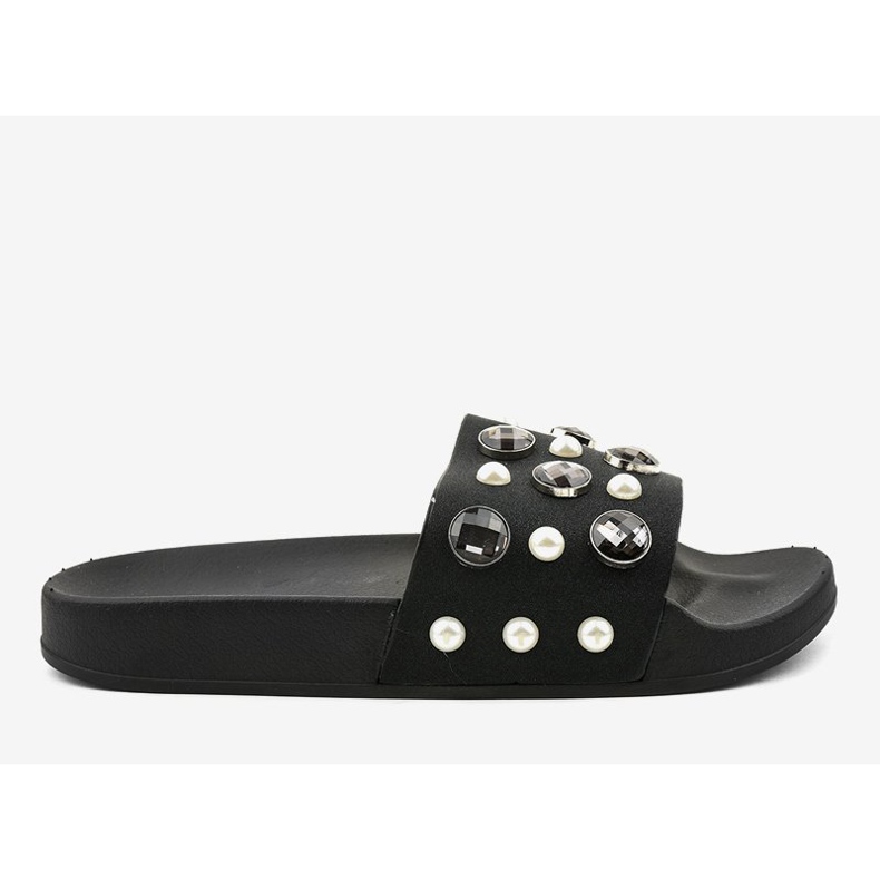 Pantuflas negras con perlas H-6567 negro 2