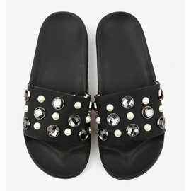 Pantuflas negras con perlas H-6567 negro 4