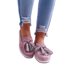 EVE Mocasines de mujer, ante con flecos, batista rosa rosado 1