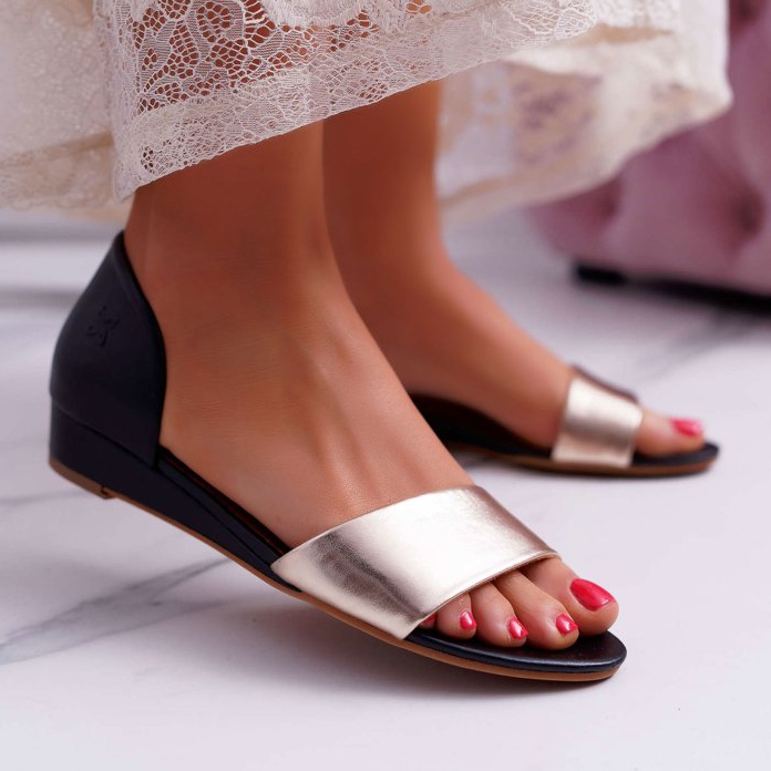 Sandalias Mujer Maciejka Piel Negra y Dorada 1971 Nomara negro amarillo 1