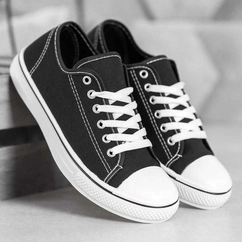 SHELOVET Zapatillas clásicas atadas negro 1