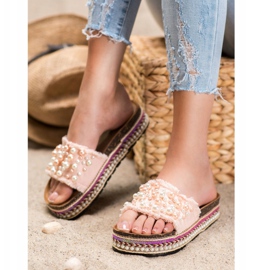 Small Swan Zapatillas En La Plataforma Con Perlas rosado 4
