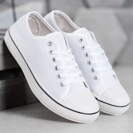 SHELOVET Zapatillas clásicas atadas blanco 2