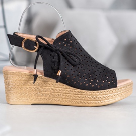 Small Swan Cómodas sandalias caladas negro 2 Small Swan Cómodas sandalias caladas negro 2