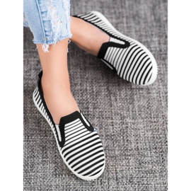 SHELOVET Zapatillas slip-on a rayas blanco negro 4