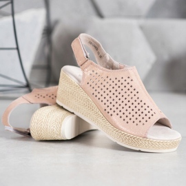 Filippo Sandalias de piel con velcro marrón rosado 2