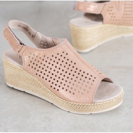 Filippo Sandalias de piel con velcro marrón rosado 3
