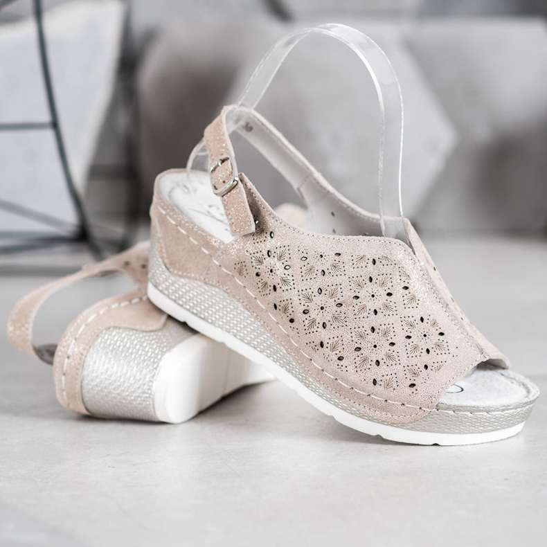 Filippo Sandalias de piel con purpurina marrón amarillo 2