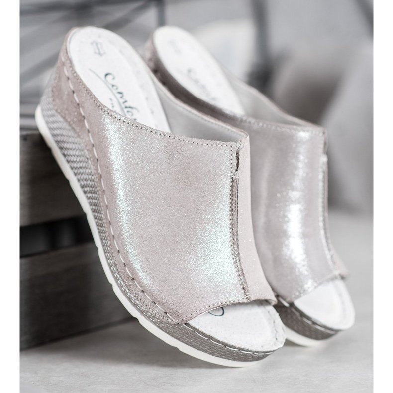 Filippo Pantuflas de Piel Plateadas gris 1