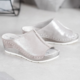 Filippo Pantuflas de Piel Plateadas gris 2