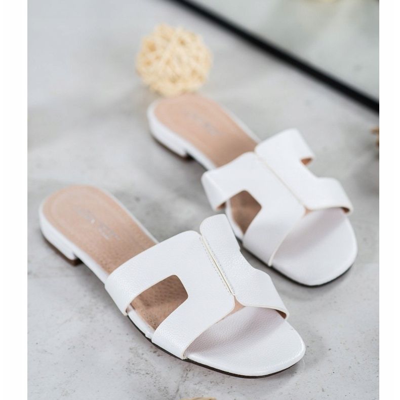 SHELOVET Pantuflas Clásicas de Piel Ecológica blanco 1