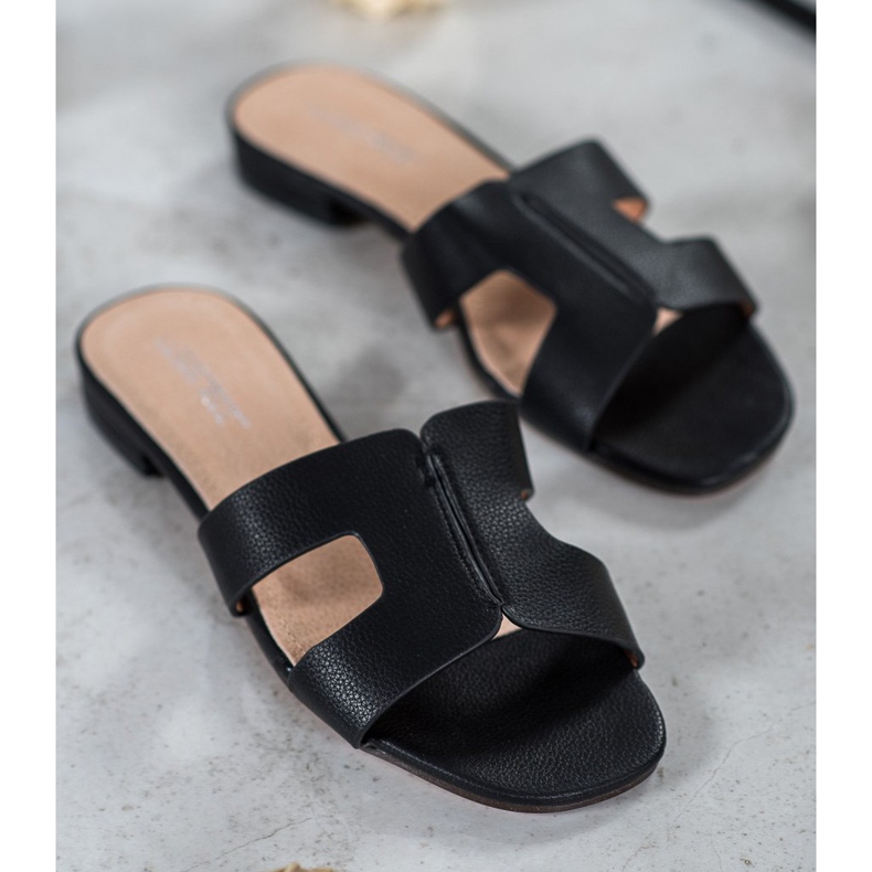 SHELOVET Pantuflas Clásicas de Piel Ecológica negro 1