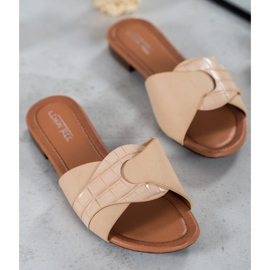 SHELOVET Pantuflas Elegantes de Piel Ecológica beige 1