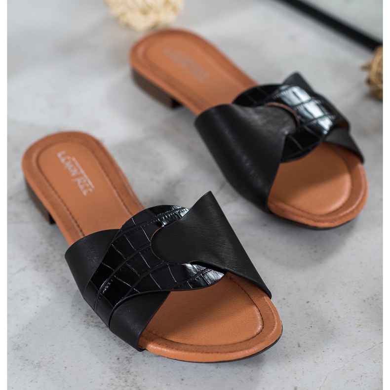 SHELOVET Pantuflas Elegantes de Piel Ecológica negro 1