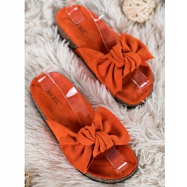 SHELOVET Pantuflas de ante con lazo naranja 1