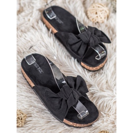 SHELOVET Pantuflas de ante con lazo negro 2