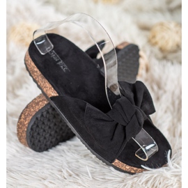 SHELOVET Pantuflas de ante con lazo negro 1