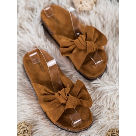 SHELOVET Pantuflas de ante con lazo marrón 2
