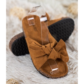 SHELOVET Pantuflas de ante con lazo marrón 3