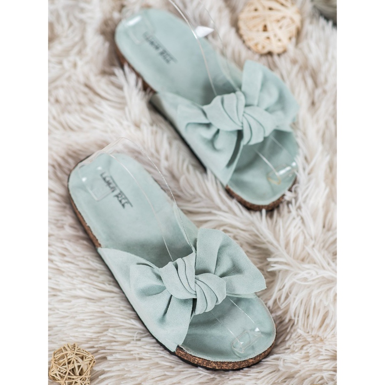 SHELOVET Pantuflas de ante con lazo verde 1