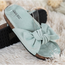 SHELOVET Pantuflas de ante con lazo verde 3