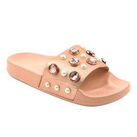 Pantuflas rosas con perlas H-6567 rosado 1