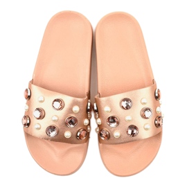 Pantuflas rosas con perlas H-6567 rosado 3