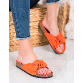 SHELOVET Pantuflas de ante con lazo naranja 4