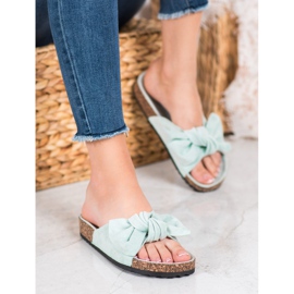 SHELOVET Pantuflas de ante con lazo verde 5