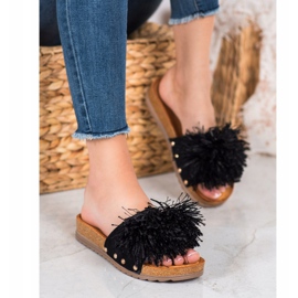 Seastar Pantuflas Negras Con Flecos negro 4
