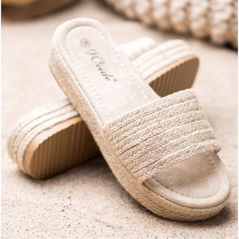 Weide Zapatillas de paja en la plataforma beige 1