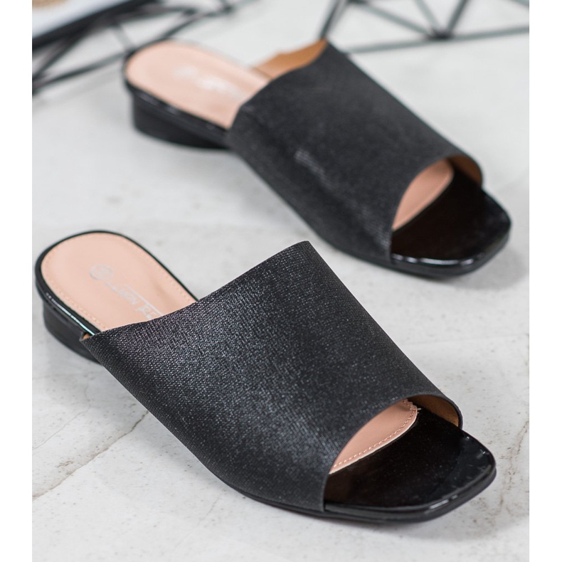 SHELOVET Pantuflas elegantes con purpurina negro 1