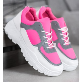 SHELOVET Zapatillas de deporte con cordones de moda blanco rosado 3