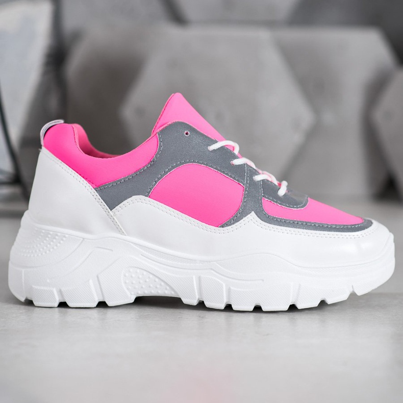 SHELOVET Zapatillas de deporte con cordones de moda blanco rosa 1