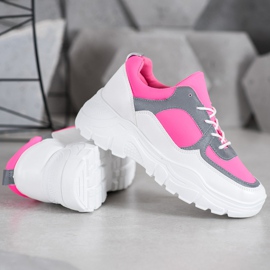 SHELOVET Zapatillas de deporte con cordones de moda blanco rosa 2