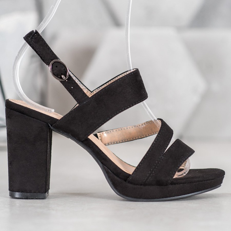 SHELOVET Sandalias de ante de tacón negro 1